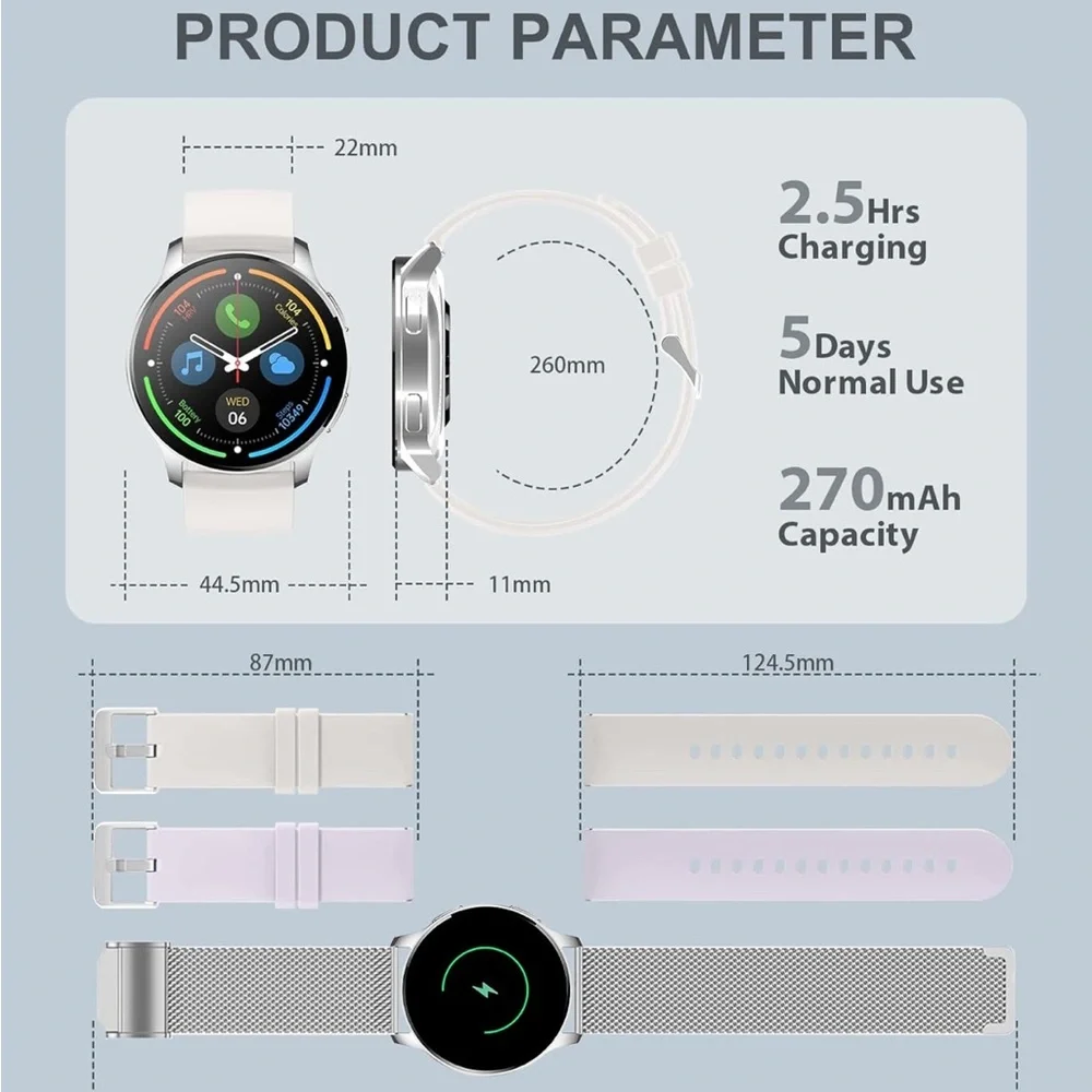 Smartwatch with Cream and Light‎ Purple Bands